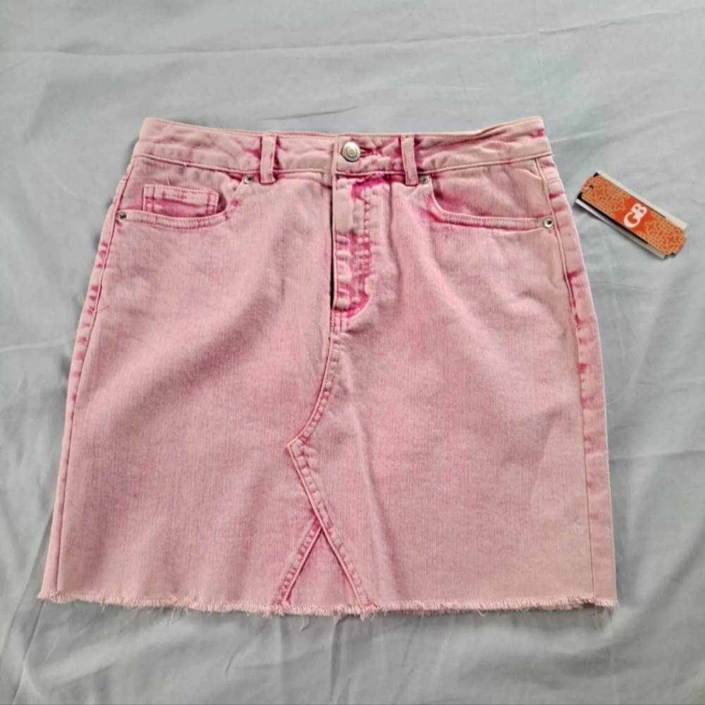 GB pink faded denim mini skirt